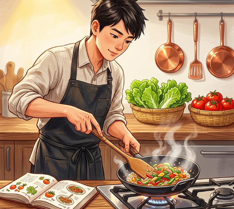 Bài 13:  他在学做中国菜呢 Anh ấy đang học nấu món Trung đấy